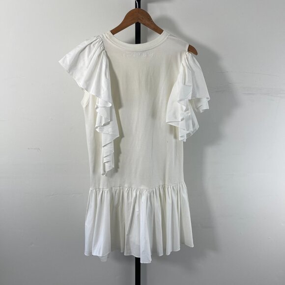 Alexander McQueen Women's White Asymmetric Ruffle Drop Waist Mini Dress Size 40 - Picture 3 of 10
